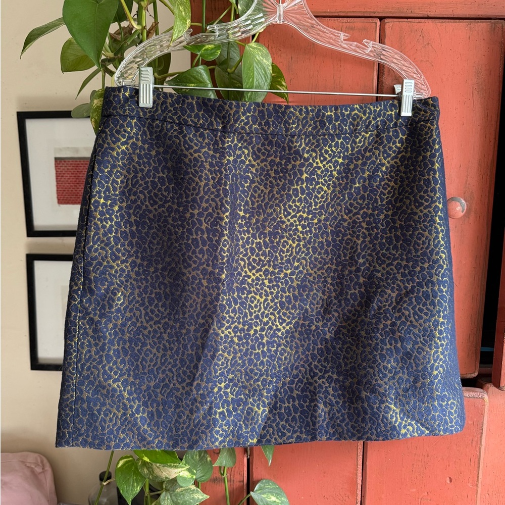 Elegant J. Crew Blue and Gold Leopard Print Skirt ✨